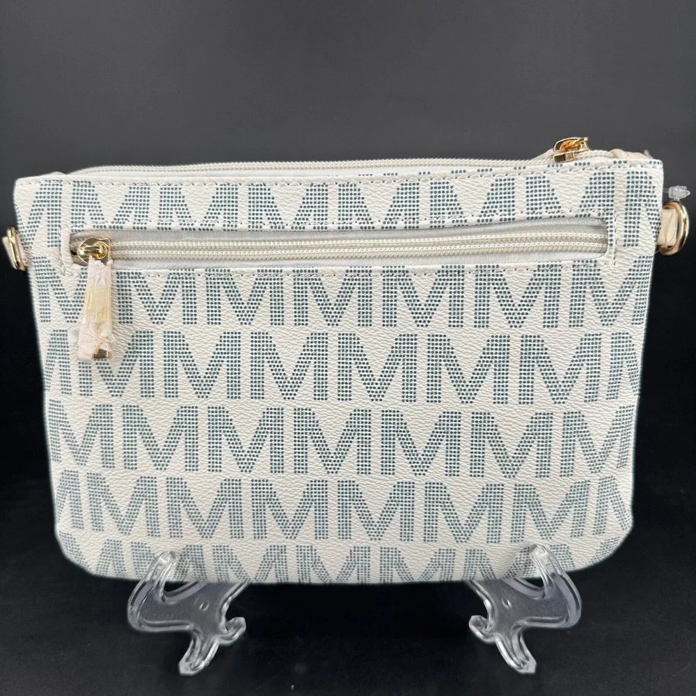 MKF Collection by Mia K Crossbody Purse WOMENS Kissaten Milan White Logo Zip NEW